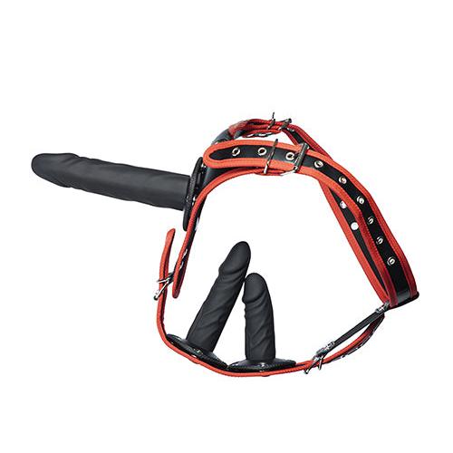 Honey Play Box | Kinky Play Box Triple Thrill Strap-On Harness Kit - Black/Red