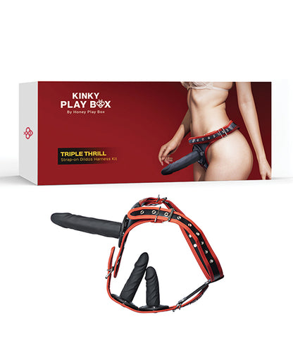 Honey Play Box | Kinky Play Box Triple Thrill Strap-On Harness Kit - Black/Red