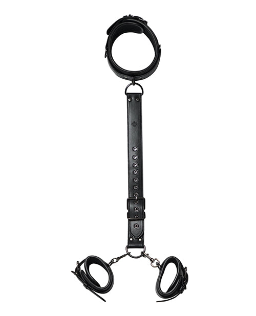 Honey Play Box | Kinky Play Box Locking Harness Collar to Wrist Restraints - Black