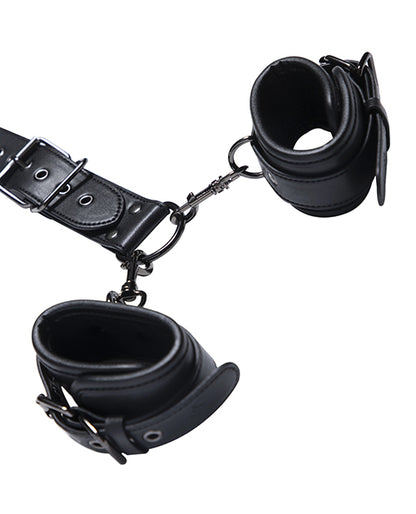 Honey Play Box | Kinky Play Box Locking Harness Collar to Wrist Restraints - Black