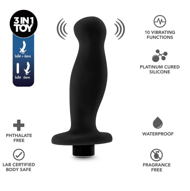 Anal Adventures Platinum By Blush® | Prostate Massager 02  Curved Black 4.25-Inch Vibrating Rechargeable Anal Plug