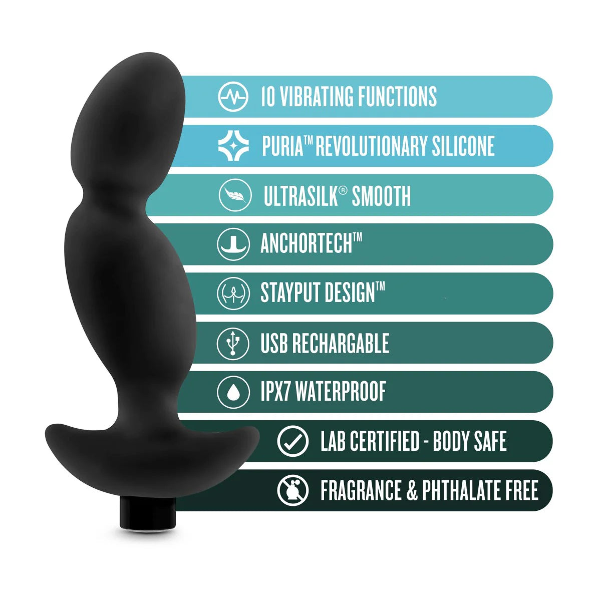 Anal Adventures Platinum By Blush® | Prostate Massager 04  Black 6.5-Inch Vibrating Rechargeable Anal Plug