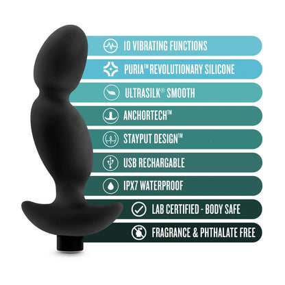 Anal Adventures Platinum By Blush® | Prostate Massager 04  Black 6.5-Inch Vibrating Rechargeable Anal Plug