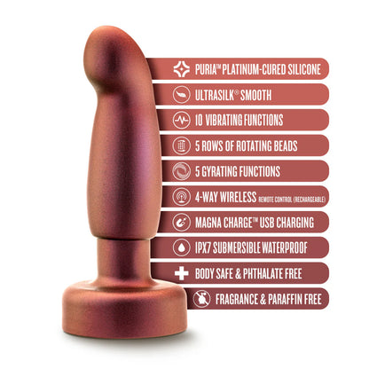 Anal Adventures Matrix By Blush® | Bionic Plug: Prostate Massager With Gyrating Shaft & Rotating Rimmer in Cosmic Copper | Made from Pure Puria™ Silicone & IPX7 Waterproof