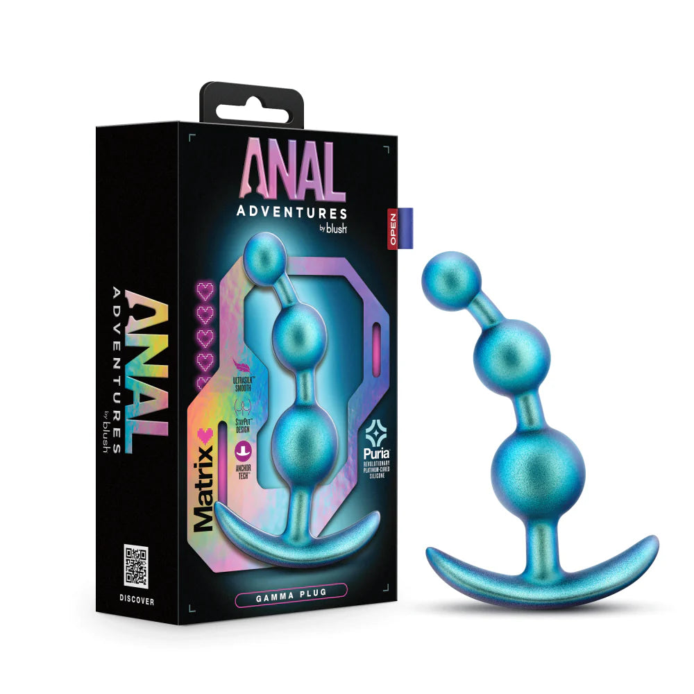 Anal Adventures Matrix By Blush® | The Gamma Plug: 5 inch Curved Beaded Butt Plug in Neptune Teal | With Stayput™ Technology & AnchorTech™ Base