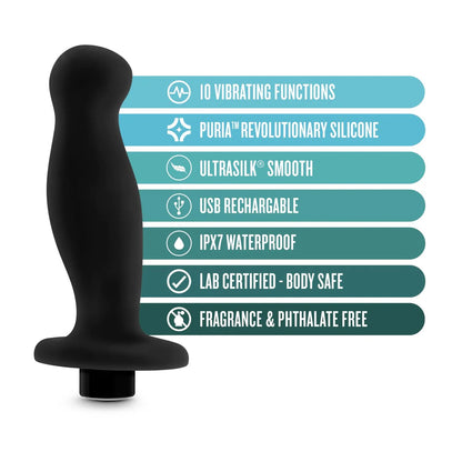 Anal Adventures Platinum By Blush® | Prostate Massager 02  Curved Black 4.25-Inch Vibrating Rechargeable Anal Plug