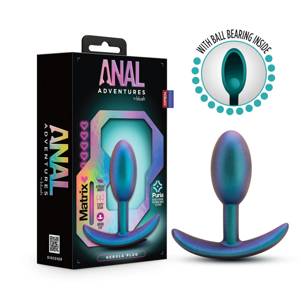 Anal Adventures Matrix By Blush® | The Nebula Plug: 3.5 inch Vibrating Inner Ball Butt Plug in Lunar Blue | With Stayput™ Technology & Anchortech™ Base