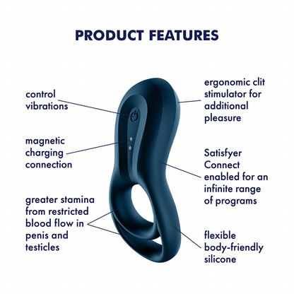 Satisfyer Epic Duo Ring Vibrator - Dark Blue