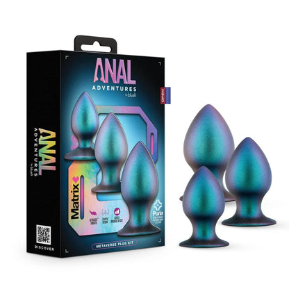 Anal Adventures Matrix By Blush® | The Metaverse Plug Kit: 3 Progressing Tapered Tip Bulb Butt Plug Kit in Dark Millenia | With Stayput™ Technology & AnchorTech™ Base